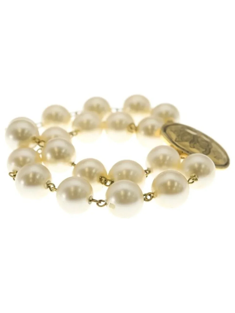 Chanel CC Logo Crown Faux Pearl Bracelet White Gold